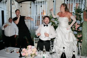 Megan Mcgee Jeremy and Bride and groom singing pointting - Special Moments Arnaud